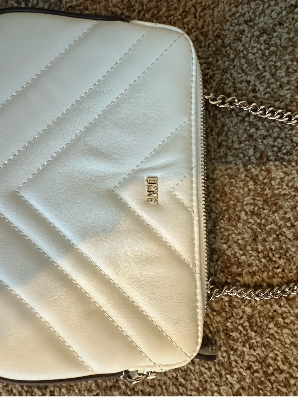 DKNY Cream Quilted Crossbody with Gold Chain